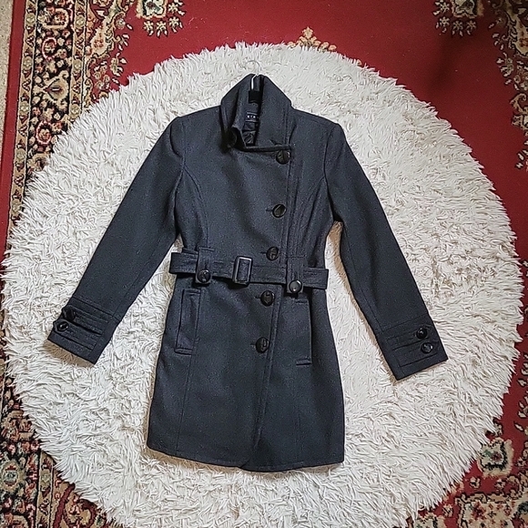 giacca Jackets & Blazers - Womens Giacca Wool Blend Coat Jacket Charcoal Gray Size Small S Winter Fall Chic